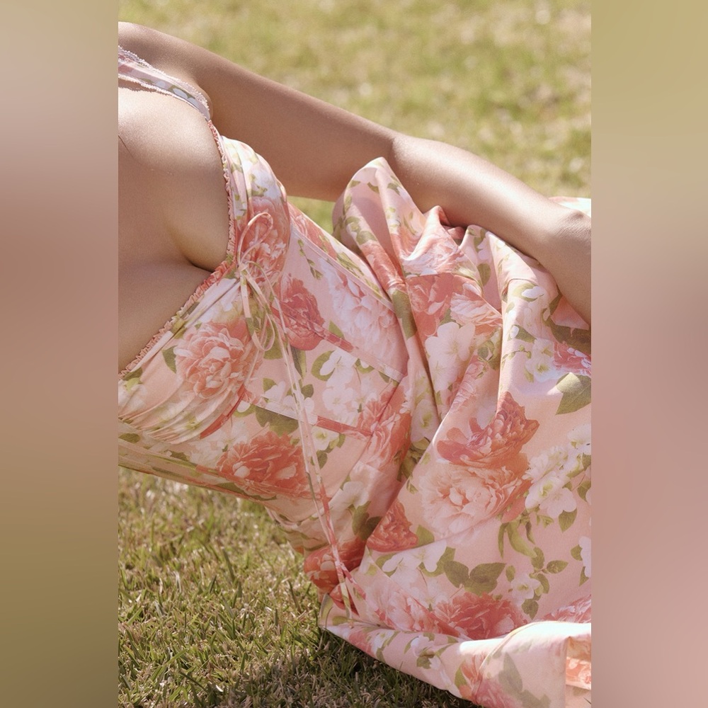 House of CB ROSALEE Pink Peony Print Cotton Bustier Sundress - Picture 4 of 12